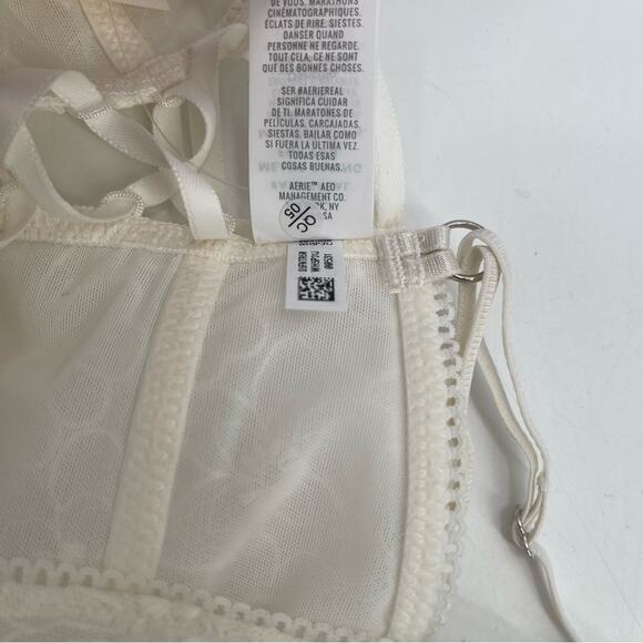 AERIE Bralette Size Medium Lace Embroidered Longline Bra Corset Cream Flower NWT - Picture 12 of 13